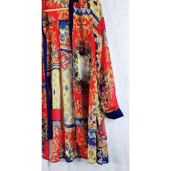 Kimona Blouse Jacket by Cecico Front Button Boho Light Weight Batik Longer Back - Picture 3 of 12